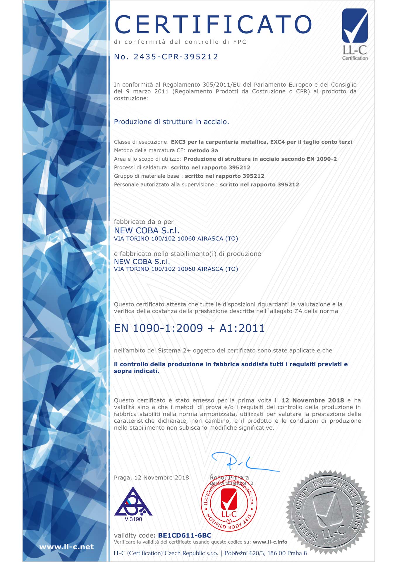 Certificazione EN ISO 1090 New coba